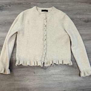Cream Ruffle Trim Cardigan Sweater